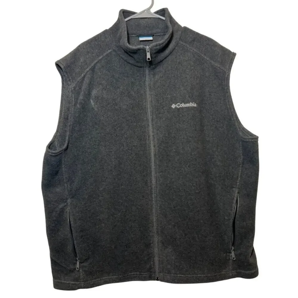 Columbia Full Zip Fleece Vest, Gray, Men's XXL